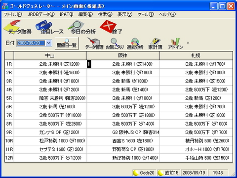 注目馬の頭数を表示させたメイン画面